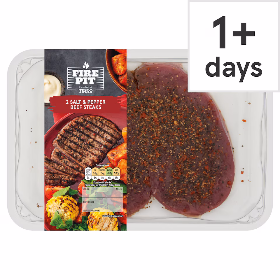 Tesco Fire Pit 2 Salt & Pepper Beef Steaks 200G