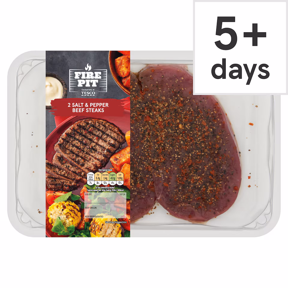 Tesco Fire Pit 2 Salt & Pepper Beef Steaks 200G