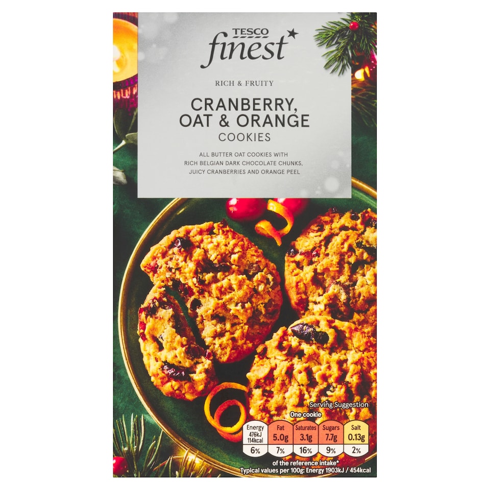 Tesco Finest Cranberry Oat And Orange Cookies 200G