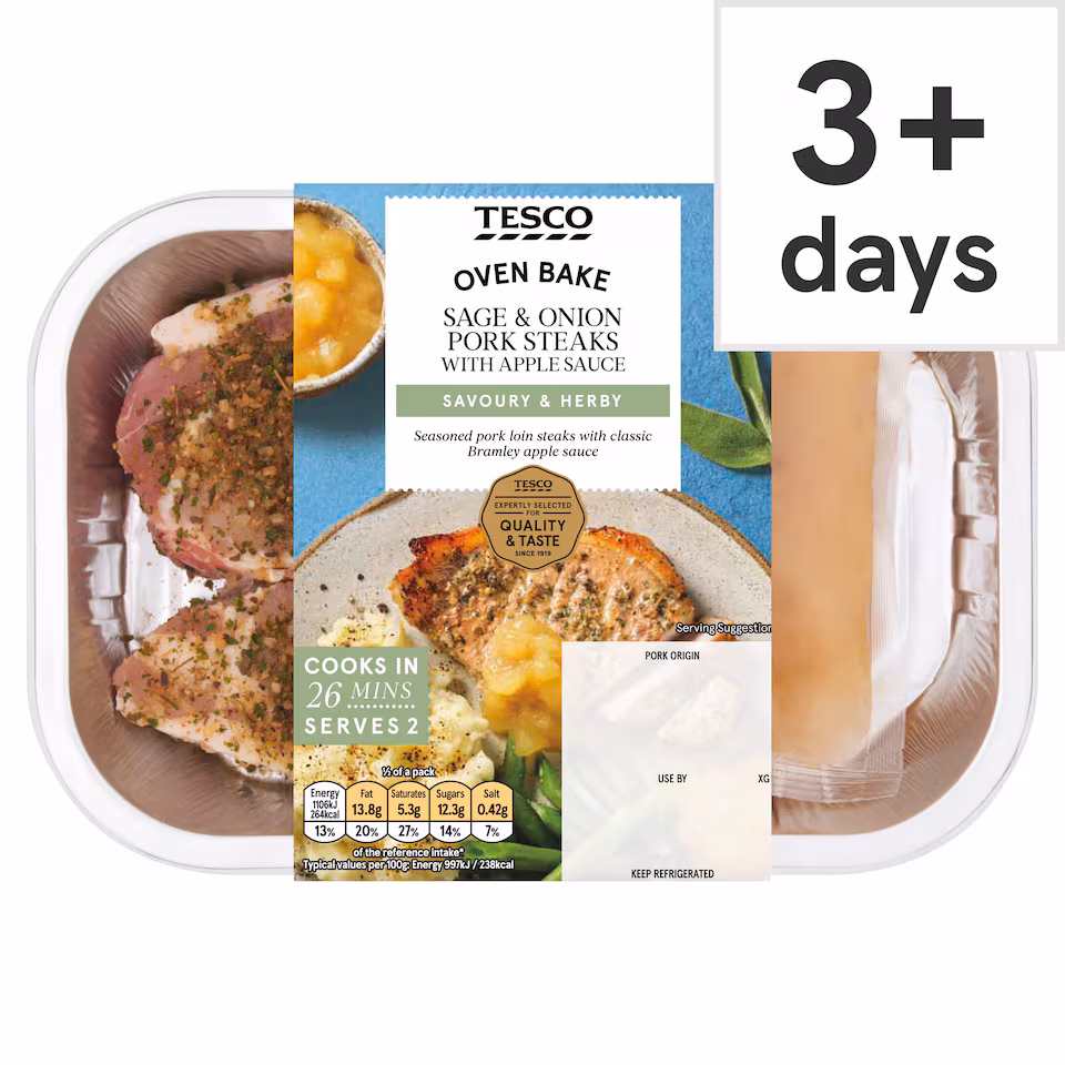 Tesco Sage & Onion Pork Steaks With Apple Sauce 360G