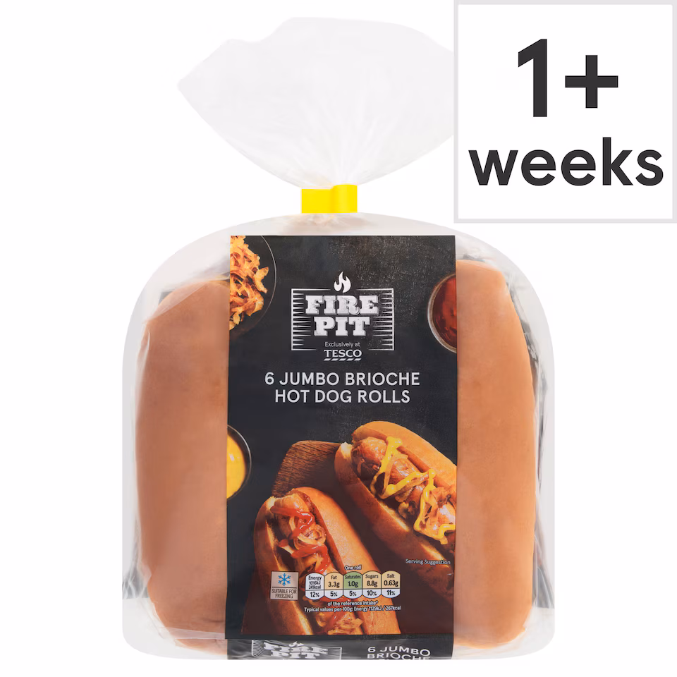 Tesco Fire Pit 6 Jumbo Brioche Hot Dog Rolls