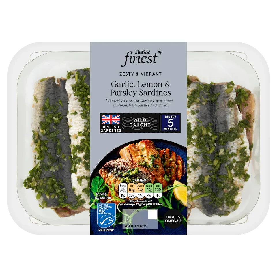 Tesco Finest Garlic, Lemon and Parsley Marinaded Sardines 288g
