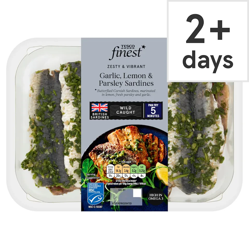 Tesco Finest Garlic, Lemon and Parsley Marinaded Sardines 288g