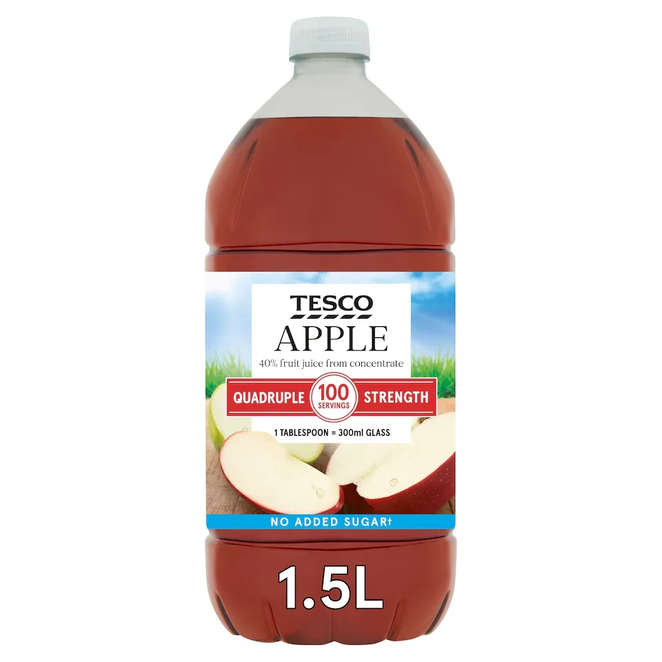 Tesco Quad Strength Apple Squash No Added Sugar 1.5L