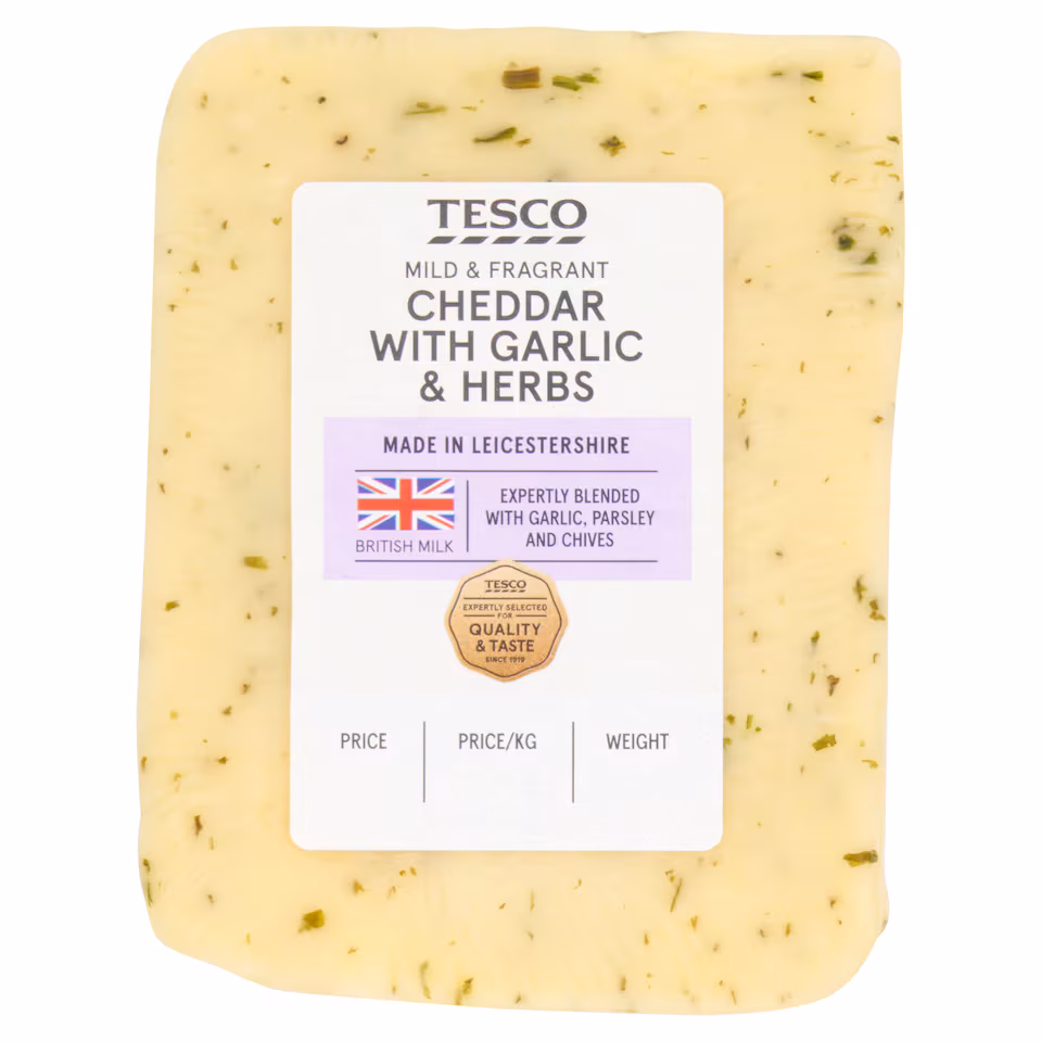 Tesco Cheddar With Garlic & Herbs 180G