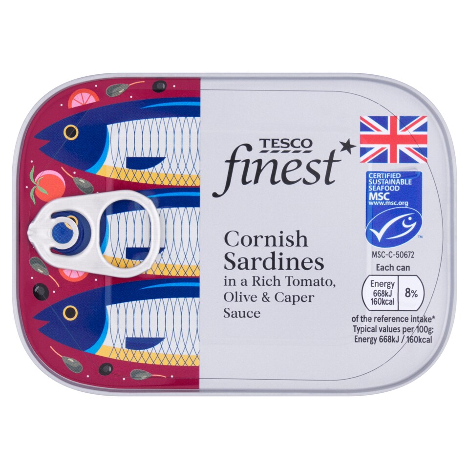 Tesco Finest Cornish Sardines in a Rich Tomato, Oliver & Caper Sauce 100G