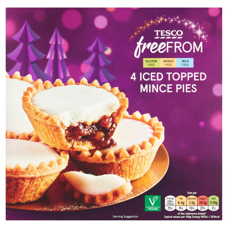 Tesco Free From 4 Iced Topped Mince Pies 225G