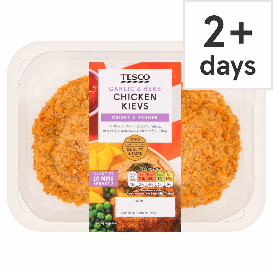 Tesco 2 Garlic and Herb Chicken Kievs 270g