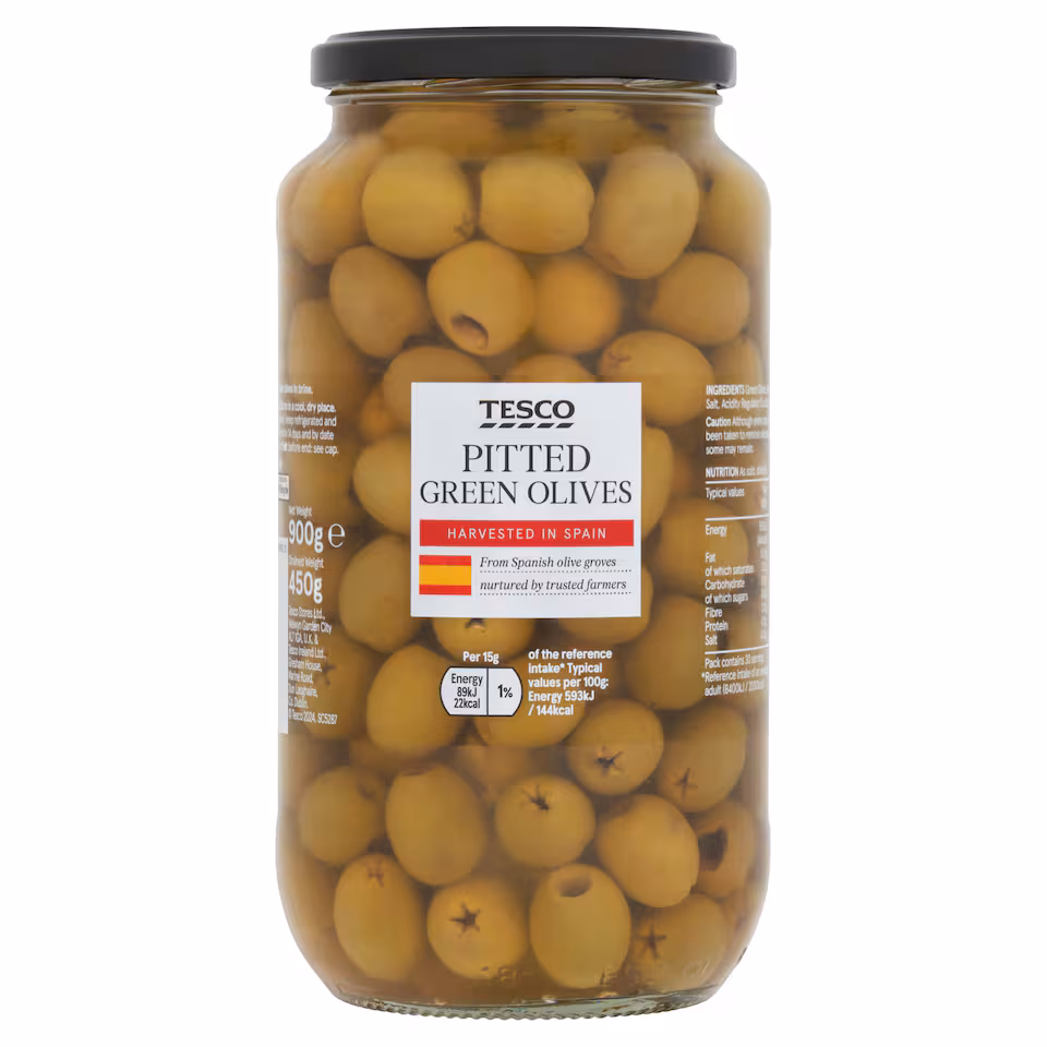 Tesco Pitted Green Olives 900G