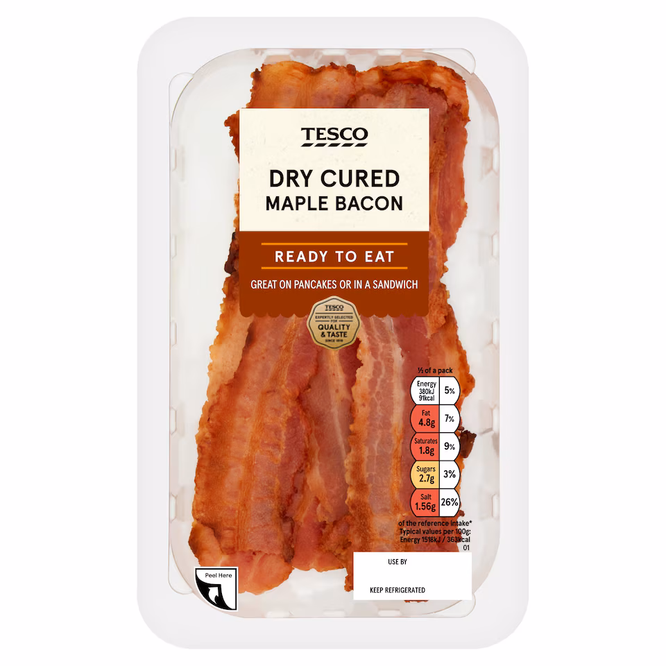 Tesco Maple Cooked Bacon 50g