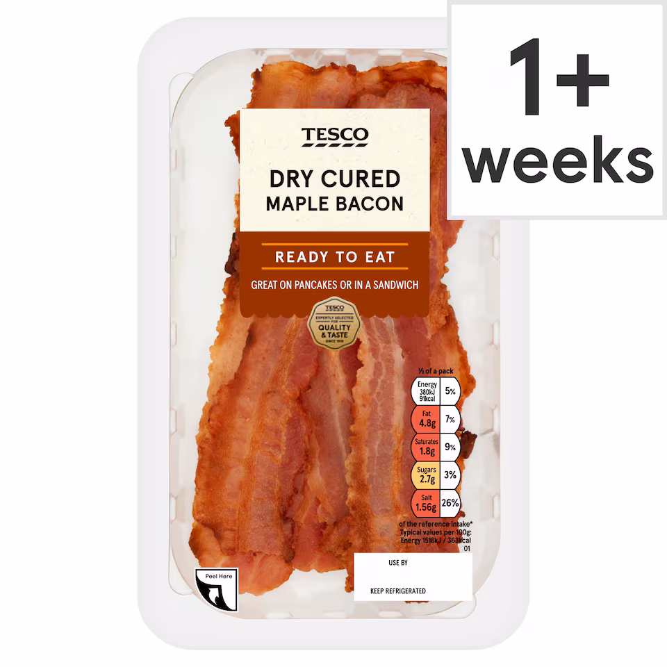 Tesco Maple Cooked Bacon 50g