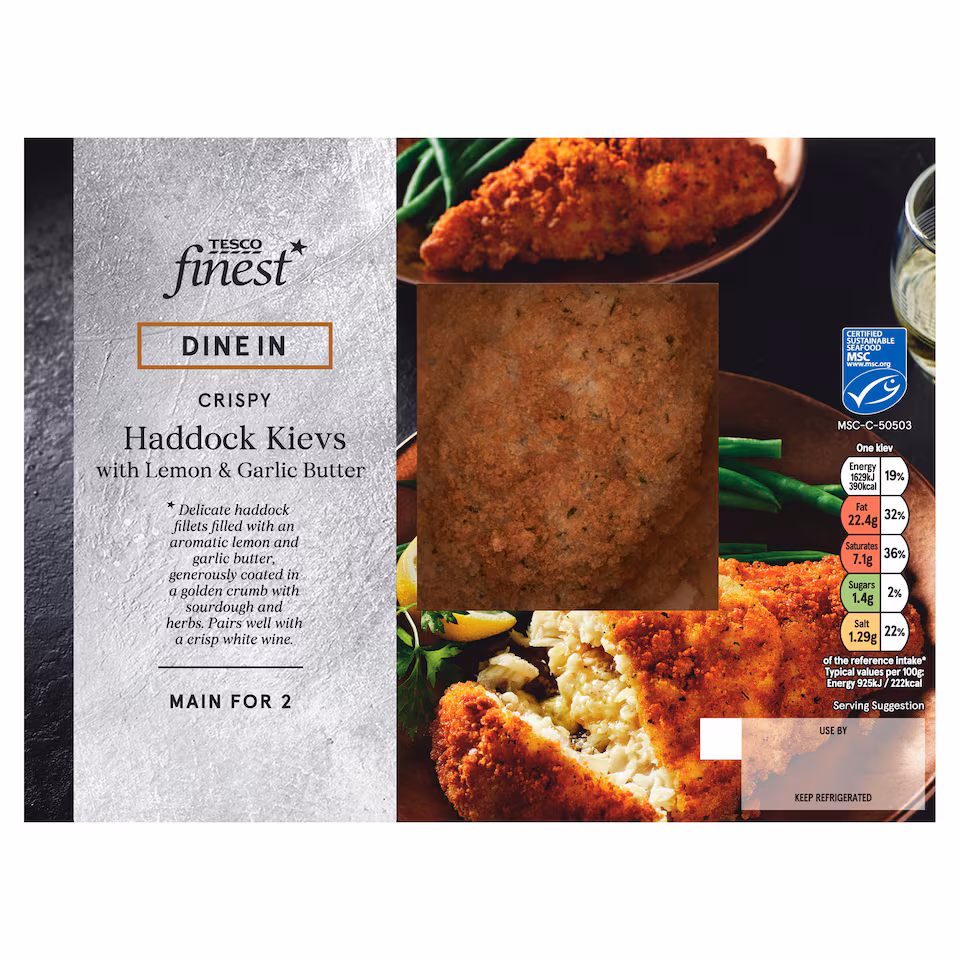 Tesco Finest Dine In 2 Haddock Kievs with Lemon & Garlic Butter 394g