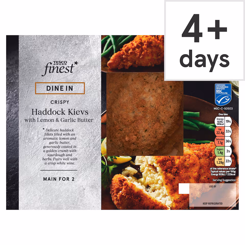 Tesco Finest Dine In 2 Haddock Kievs with Lemon & Garlic Butter 394g