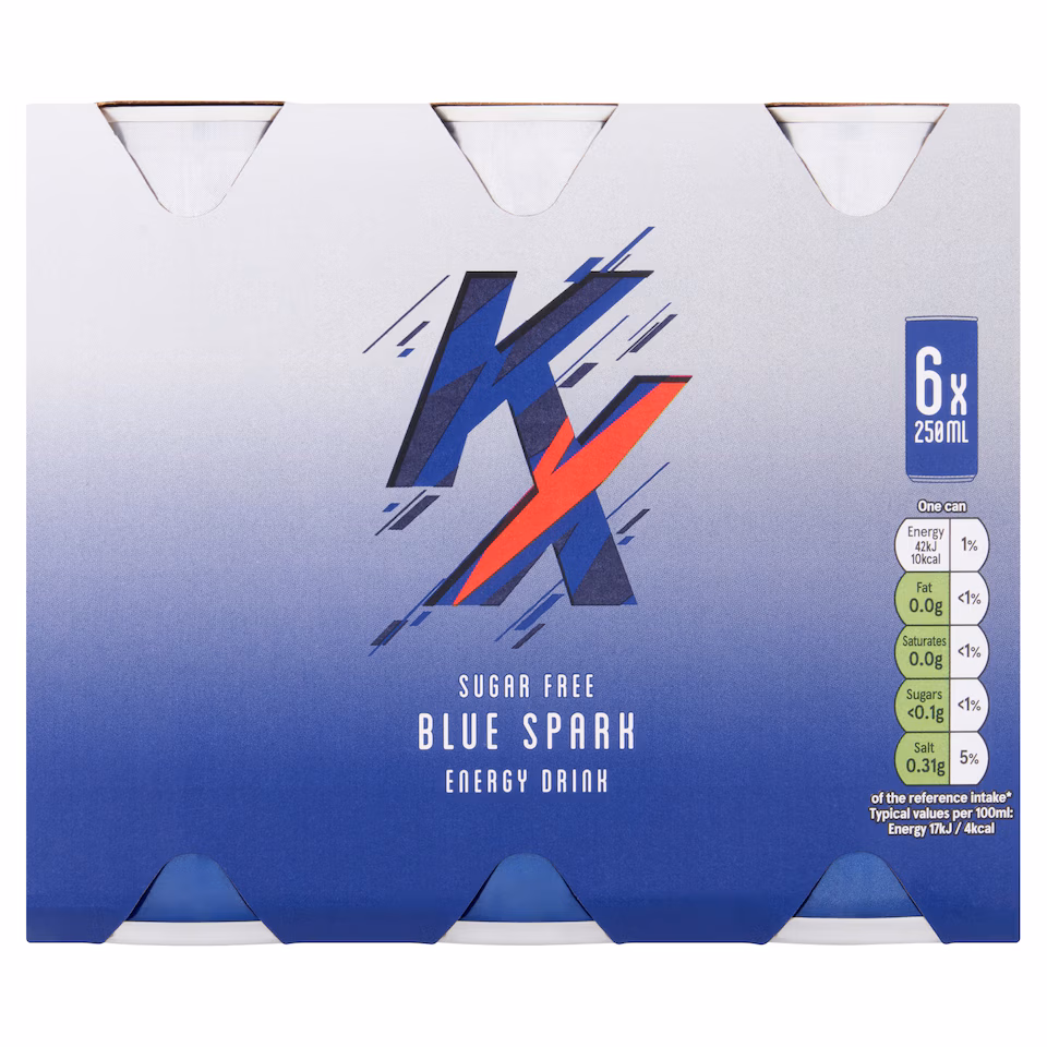 KX Sugar Free Blue Spark Energy Drink 6x250ml