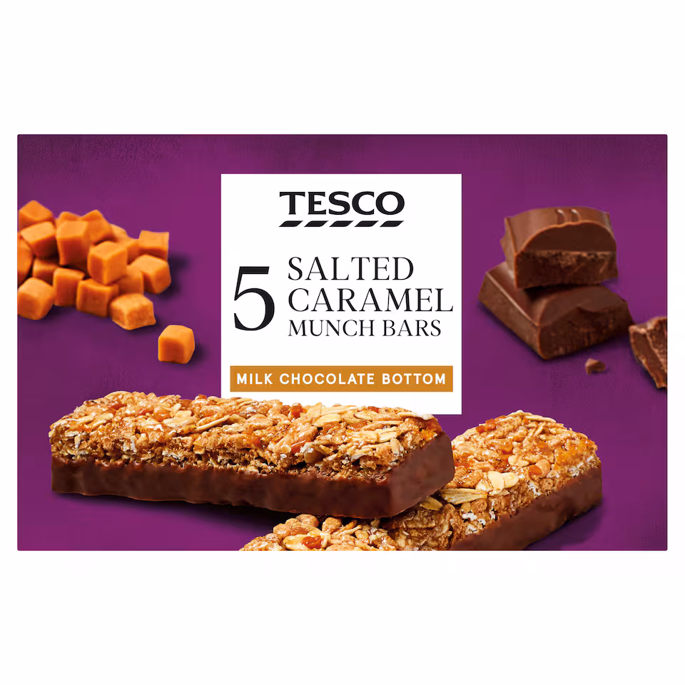Tesco 5 Salted Caramel Munch Bars 160G