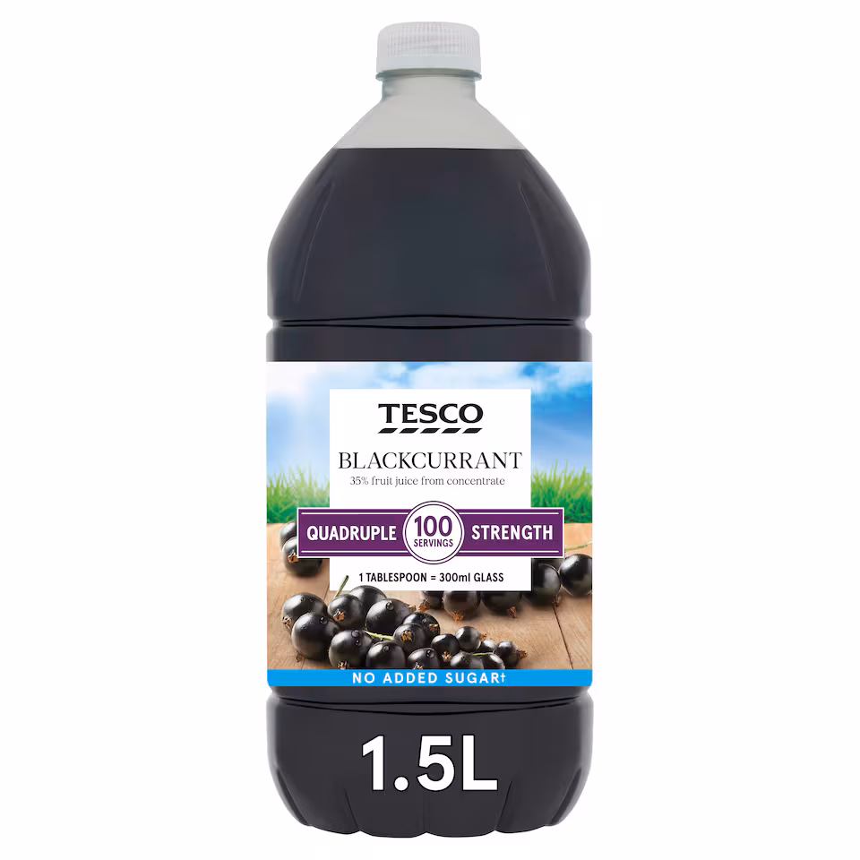 Tesco Quad Strength Blackcurrant Squash No Added Sugar 1.5L