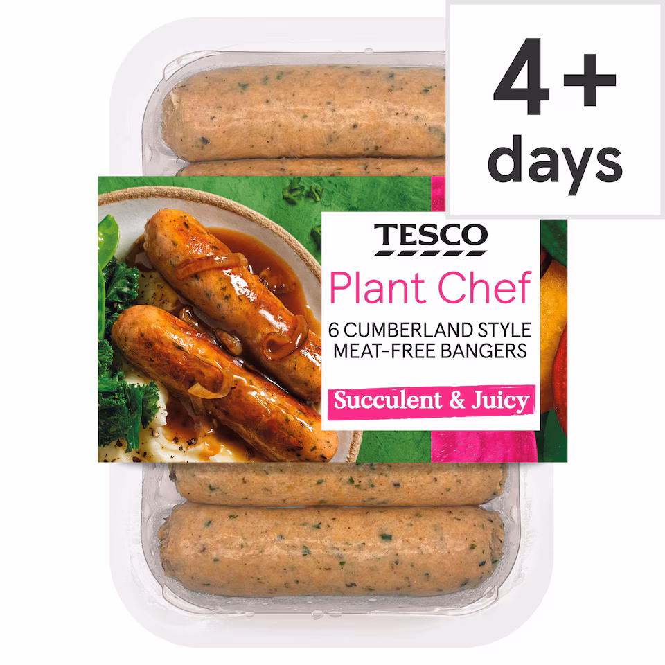 Tesco Plant Chef 6 Cumberland Style Meat-Free Bangers 300g