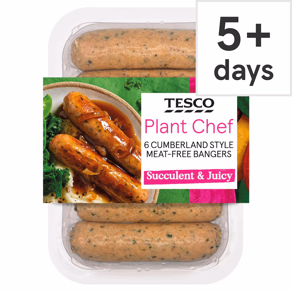 Tesco Plant Chef 6 Cumberland Style Meat-Free Bangers 300g