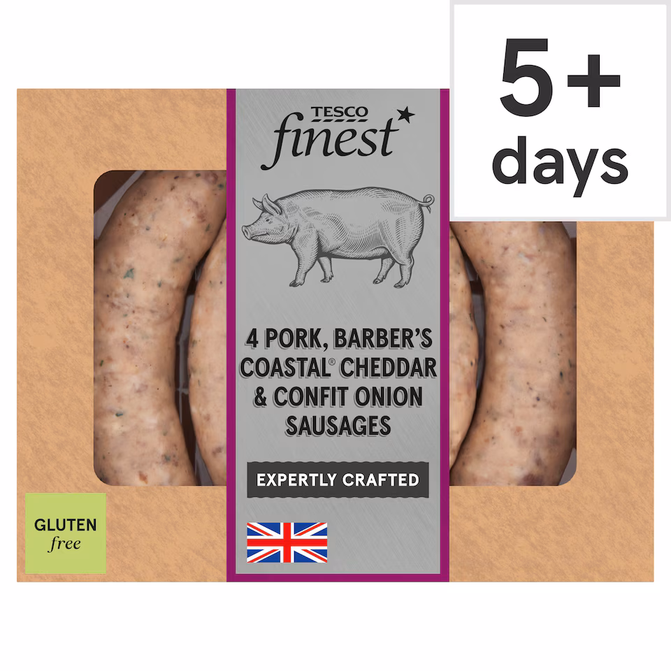 Tesco Finest 4 Pork, Coastal Cheddar & Confit Onion Sausages 440g