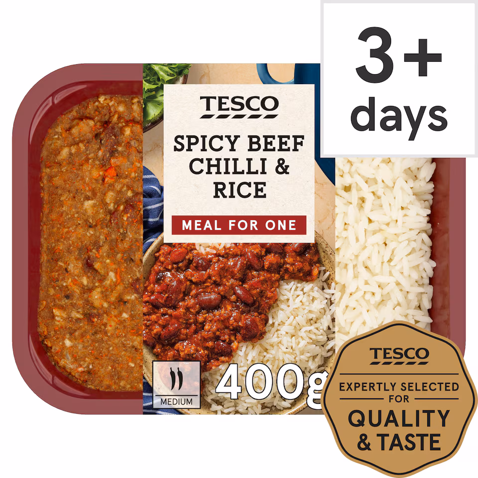 Tesco Spicy Beef Chilli & Rice 400G