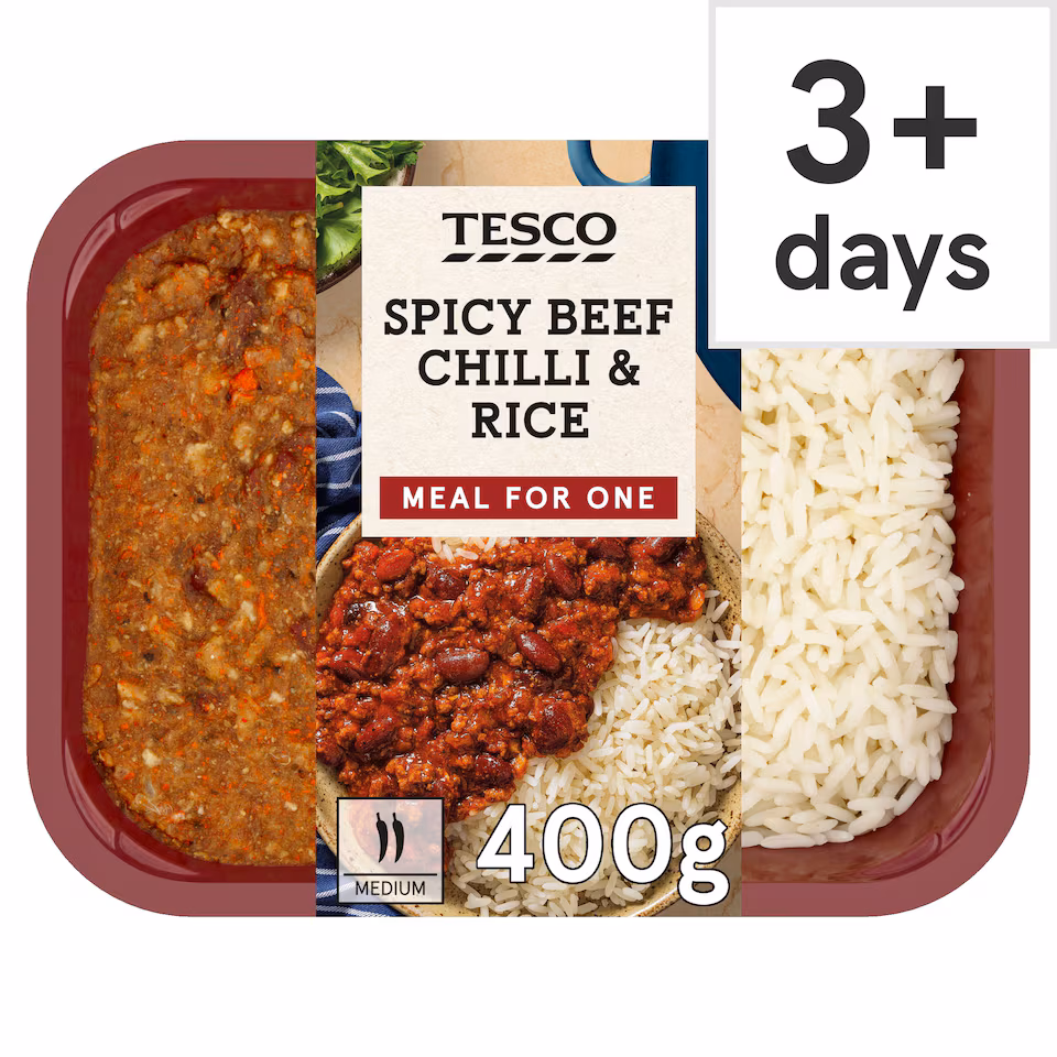 Tesco Spicy Beef Chilli & Rice 400G