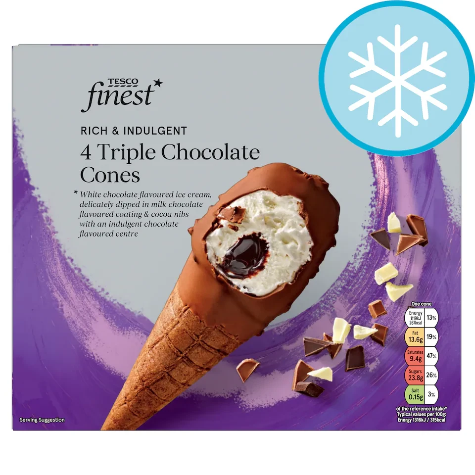 Tesco Finest 4 Triple Chocolate Cones 340g