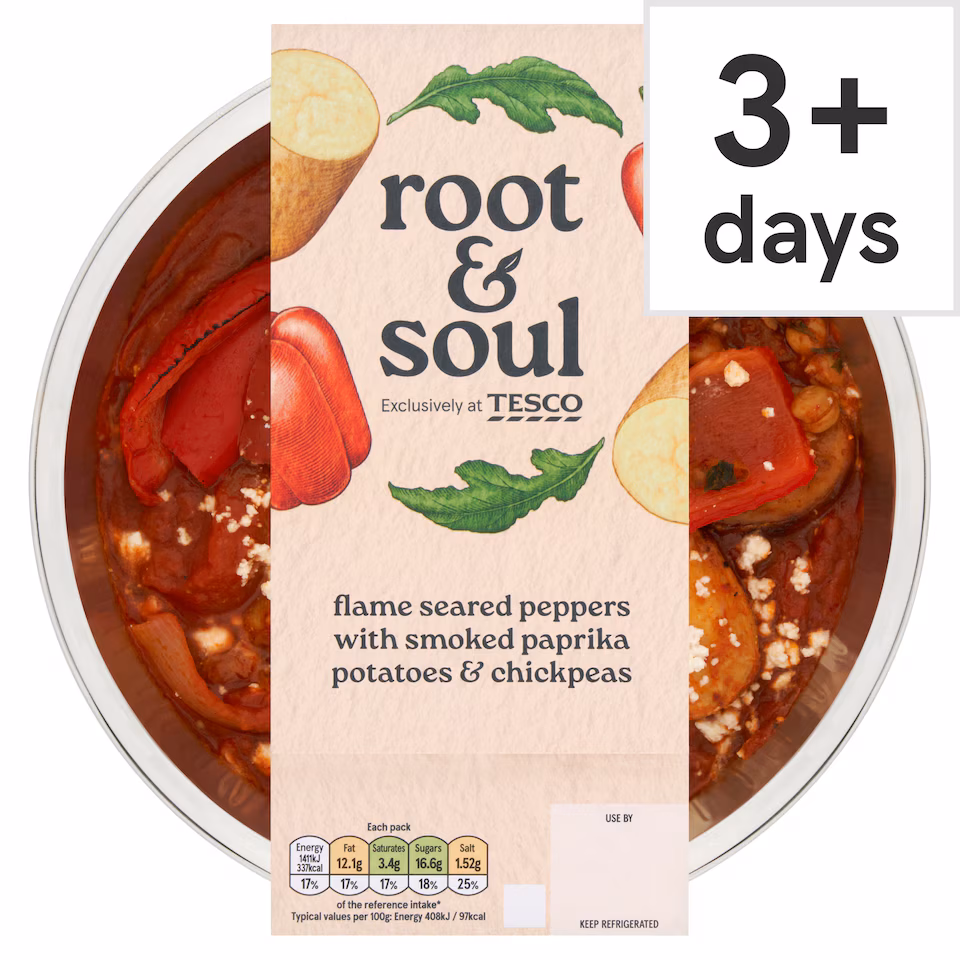 Root & Soul Flame seared peppers with smoked paprika potatoes & chickpeas 380g