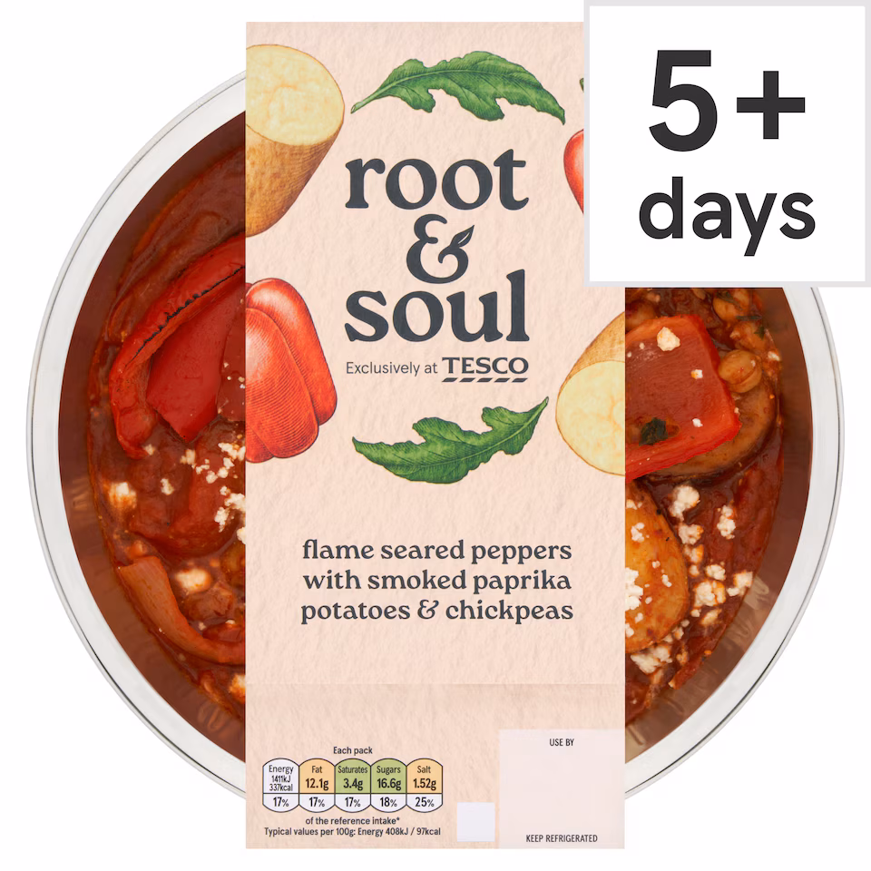 Root & Soul Flame seared peppers with smoked paprika potatoes & chickpeas 380g
