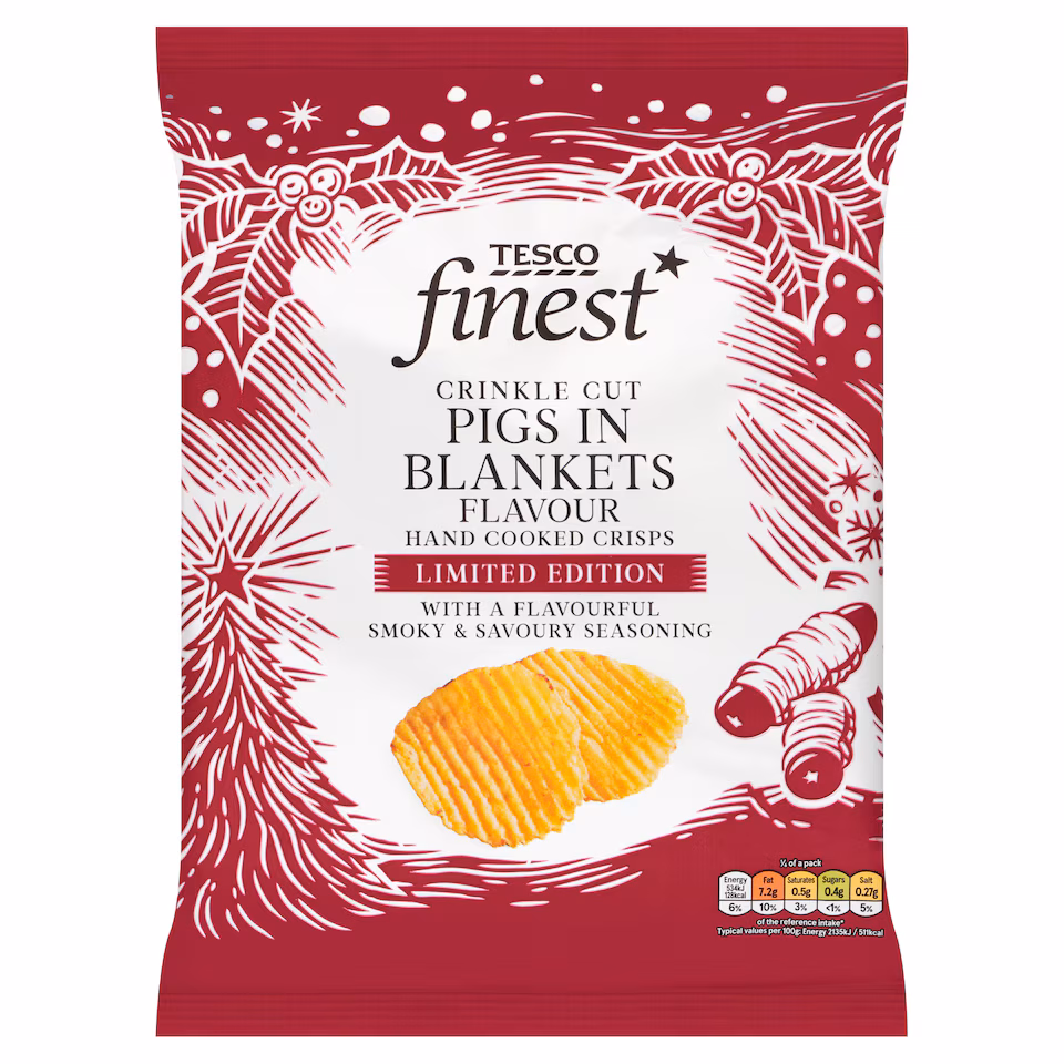 Tesco Finest Crinkle Cut Pigs In Blankets Flavour Crisps 150G