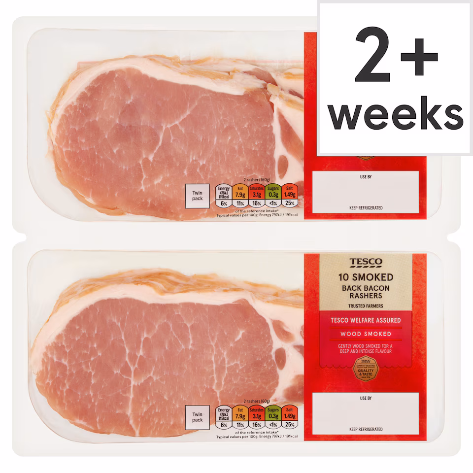 Tesco Smoked Back Bacon Rashers 2 x 10 600g