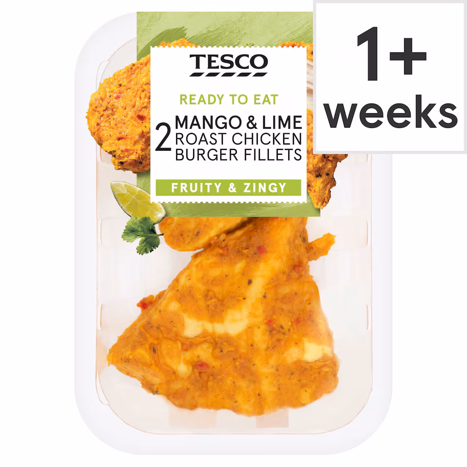 Tesco Mango & Lime Roast Chicken Burger Fillets 2 Pack 150g