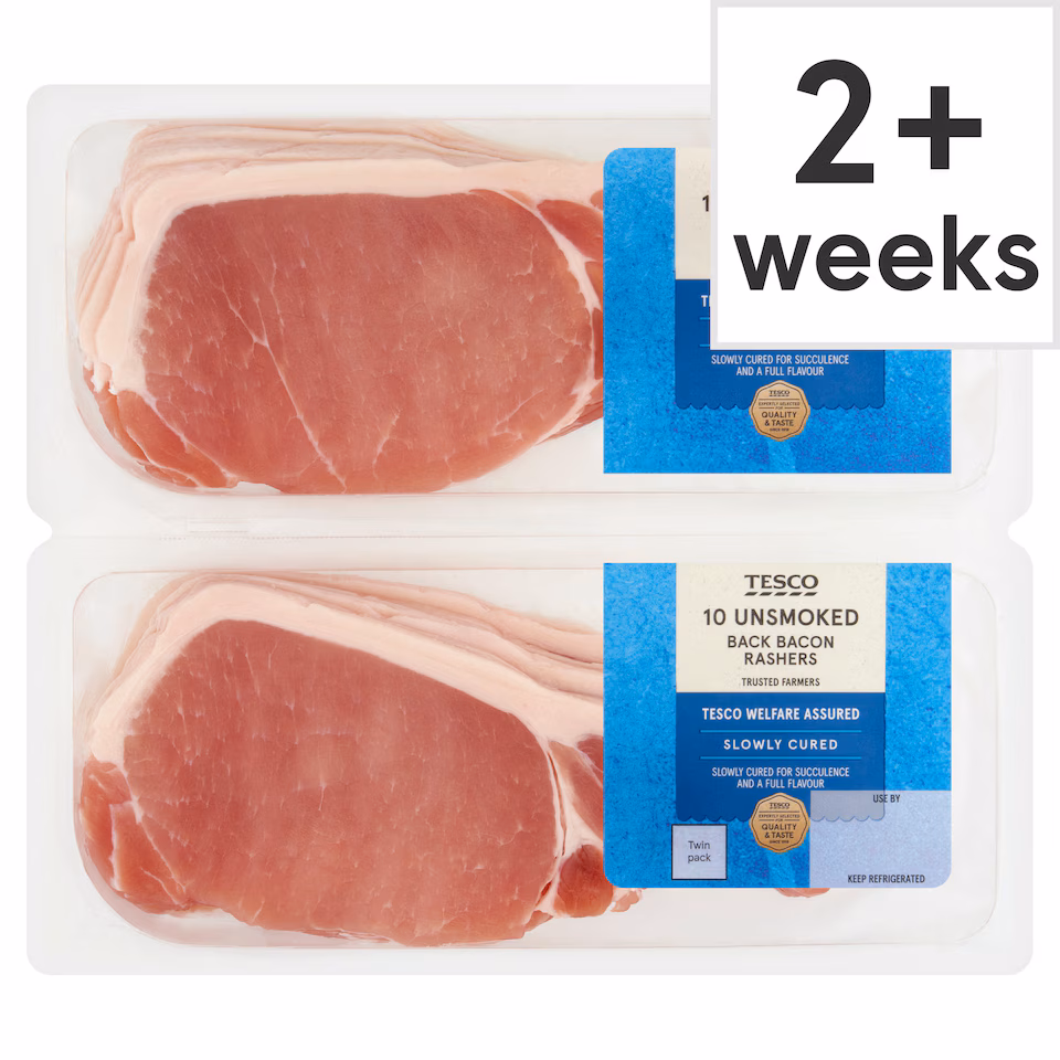 Tesco 2 x 10 Unsmoked Back Bacon Rashers 600g