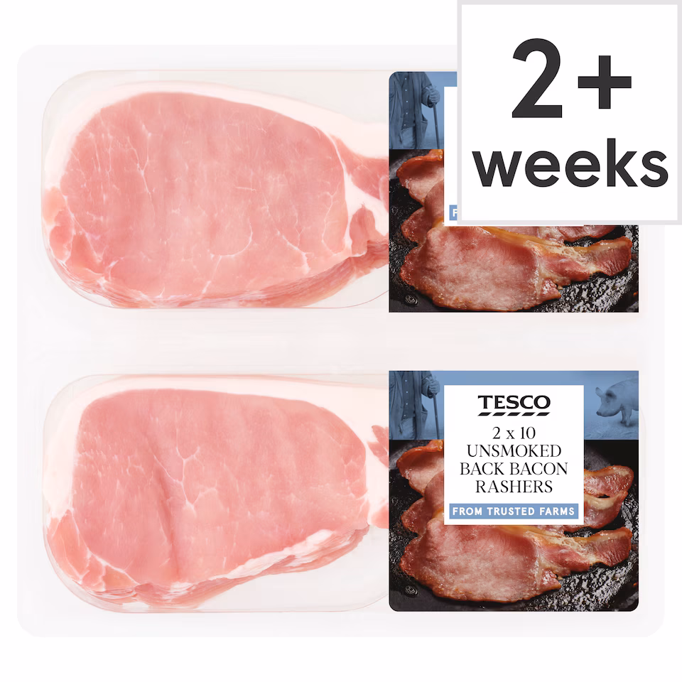 Tesco 2 x 10 Unsmoked Back Bacon Rashers 600g