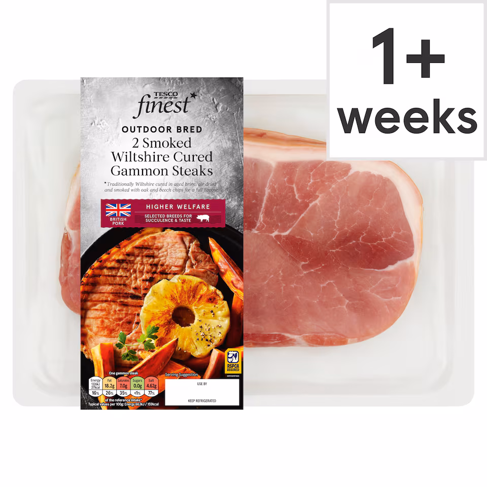 Tesco Finest Two Smoked Wiltshire Cured Gammon Steaks 400g