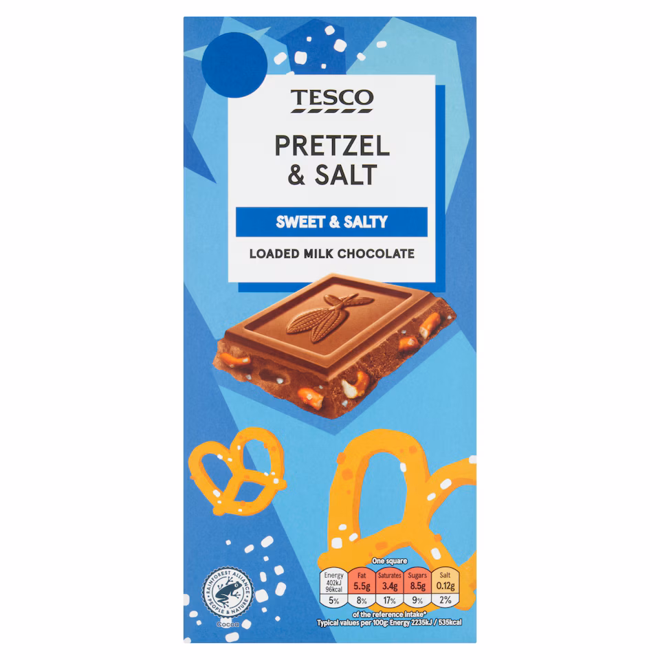 Tesco Pretzel & Salt Loaded Milk Chocolate 180g