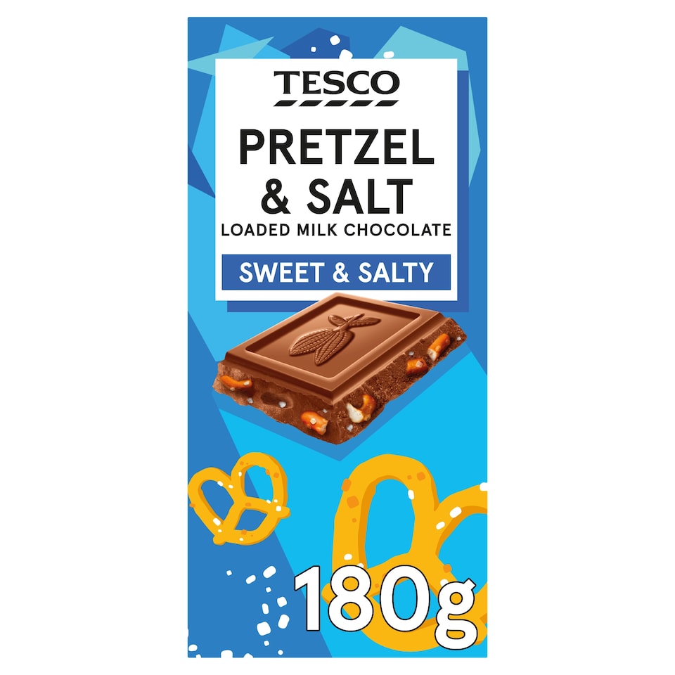 Tesco Pretzel & Salt Loaded Milk Chocolate 180g