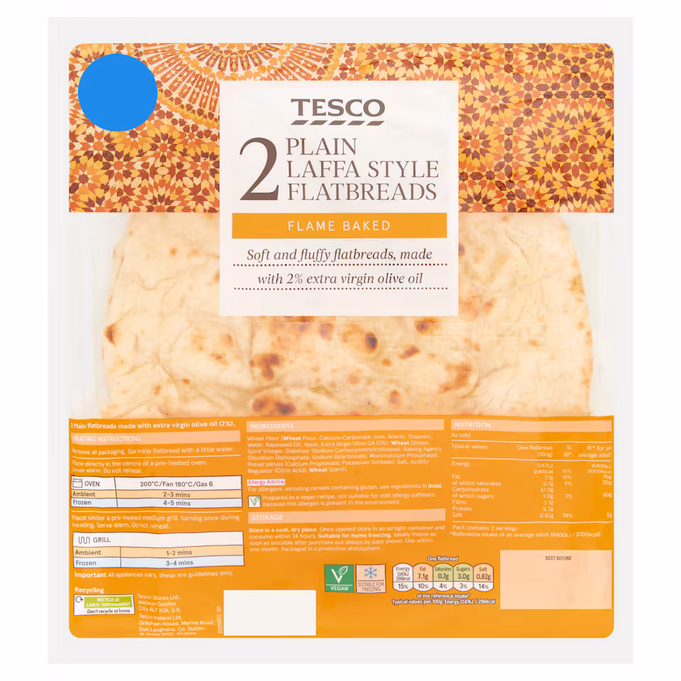 Tesco Plain Laffa Style Flatbreads 2 Pack