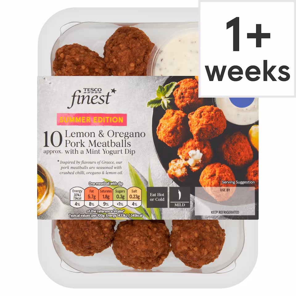 Tesco Finest 10 Lemon and Oregano Pork Meatballs 210g
