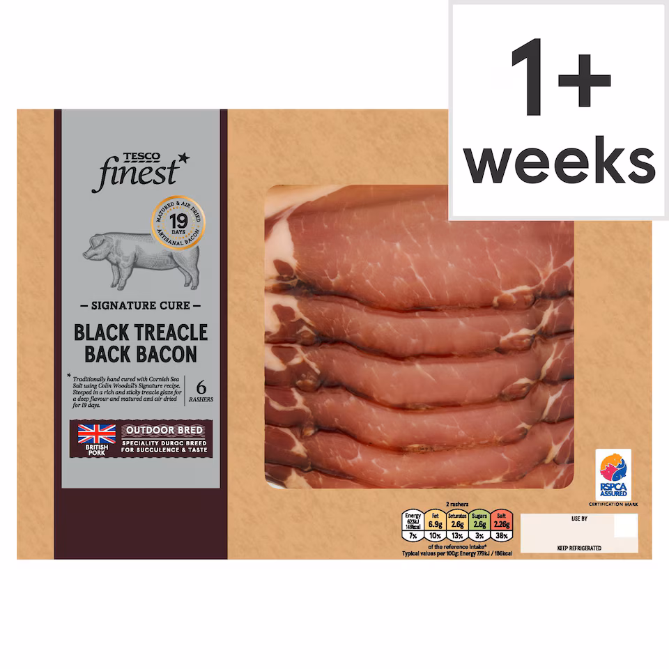 Tesco Finest Signature Cure 6 Black Treacle Back Bacon 240g
