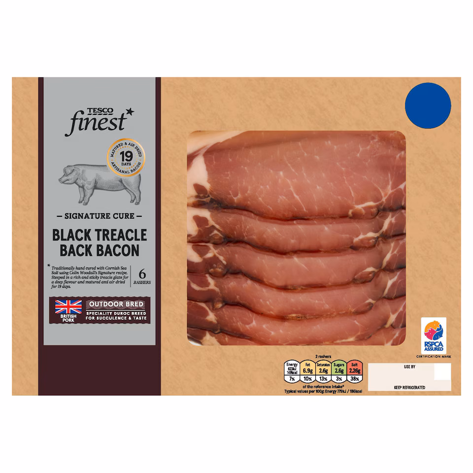 Tesco Finest Signature Cure 6 Black Treacle Back Bacon 240g