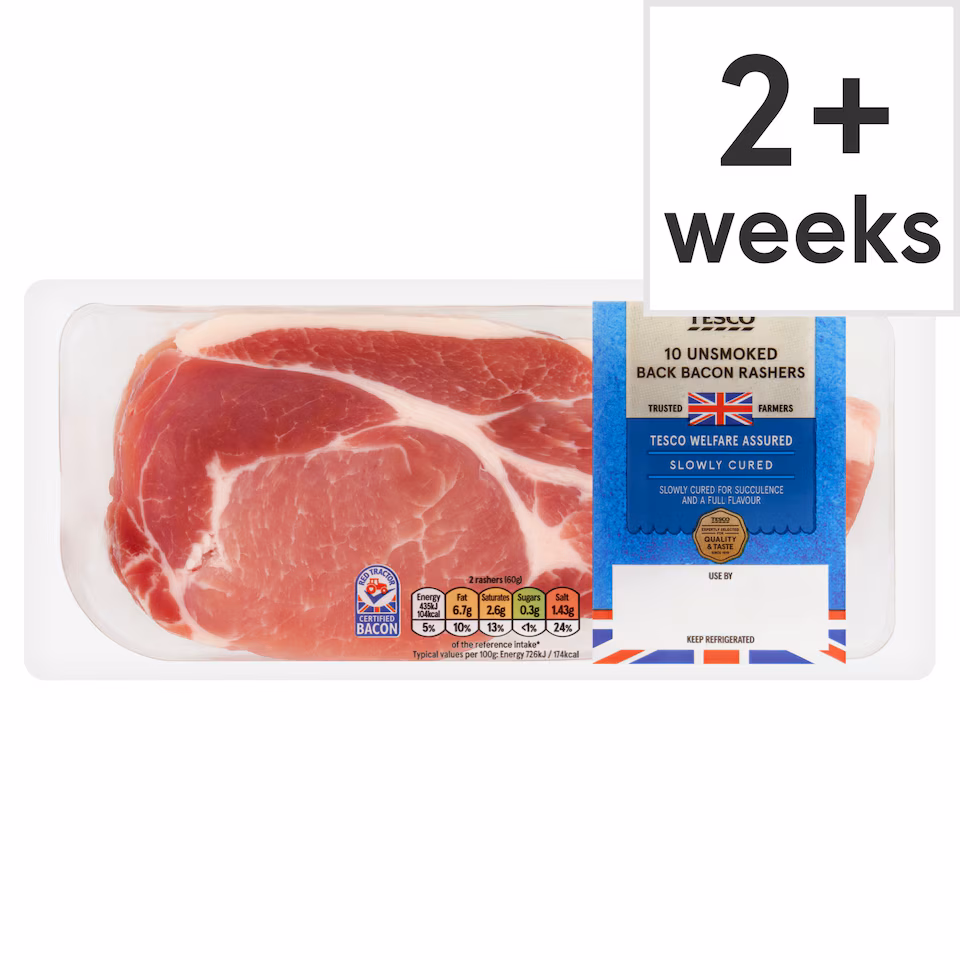 Tesco British Unsmoked Back Bacon Rashers 300g