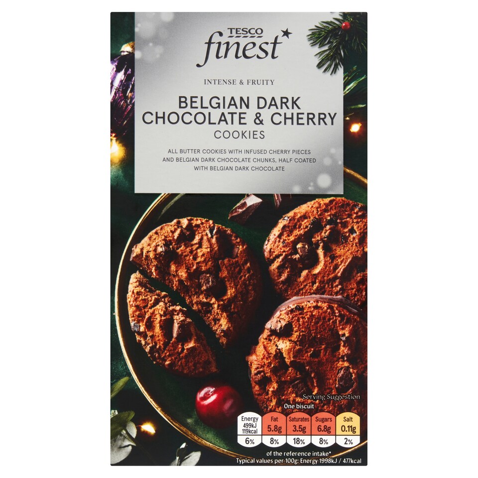 Tesco Finest Belgian Dark Chocolate & Cherry Cookies 200G