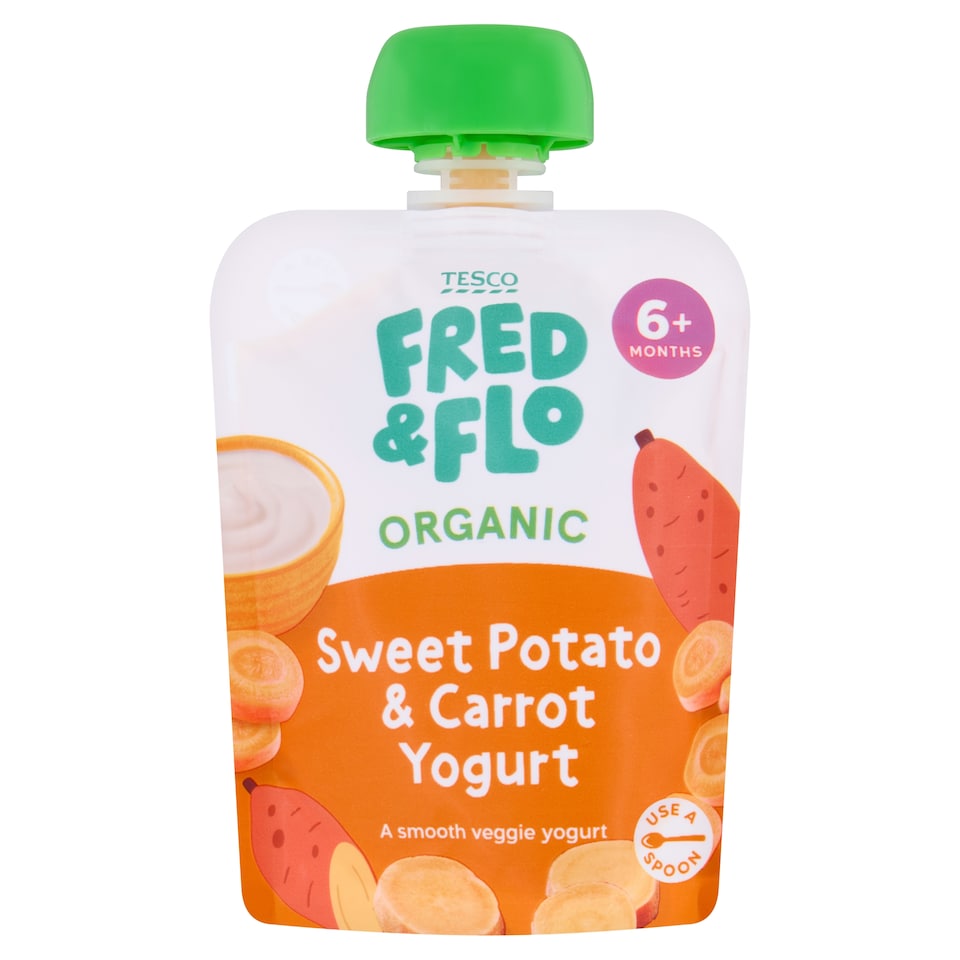 Tesco Fred & Flo Organic Sweet Potato & Carrot Natural Yoghurt 90g