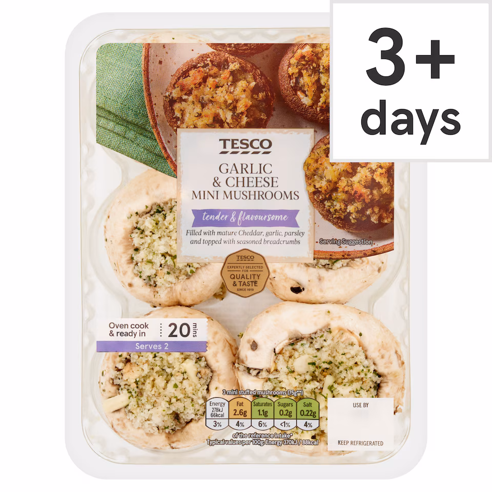 Tesco 6 Mini Garlic Stuffed Mushrooms 185g