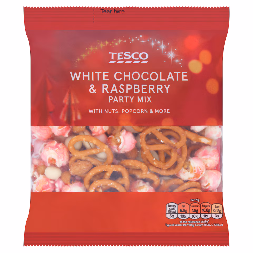 Tesco White Chocolate & Raspberry Party Mix 200g