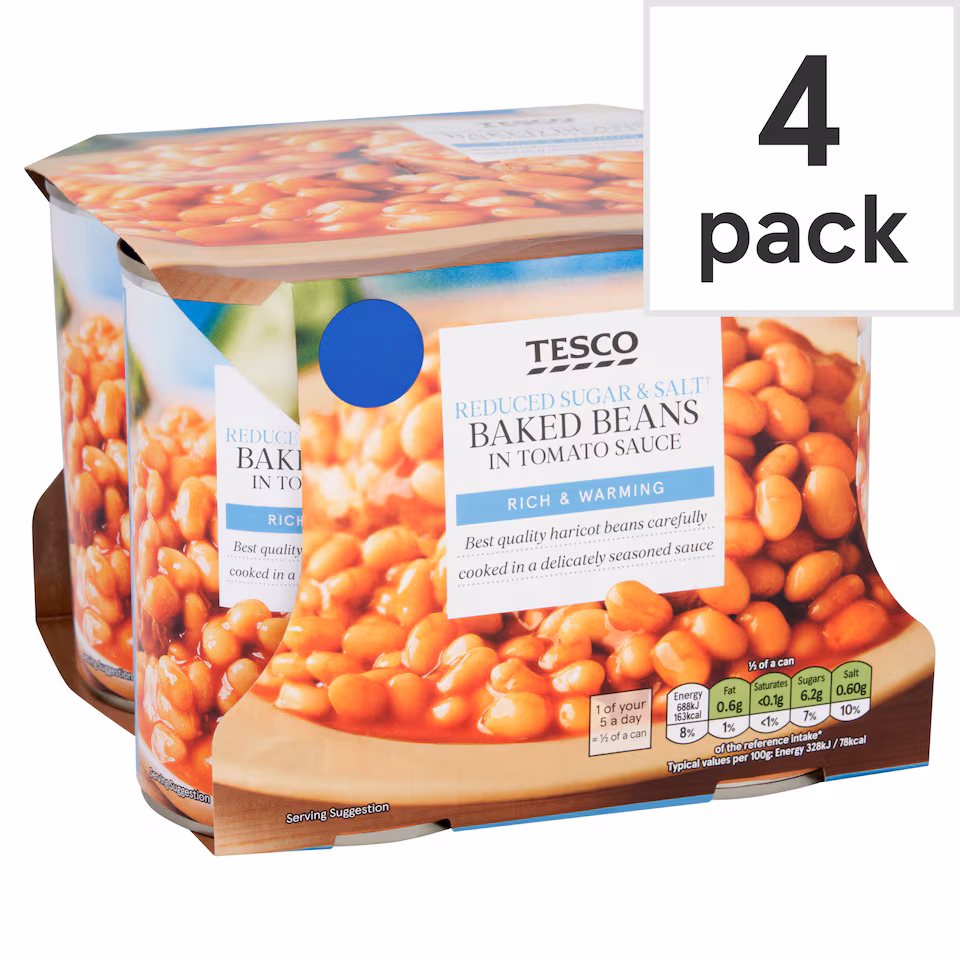 Tesco Reduced Sugar & Salt Baked Beans in Tomato Sauce 4x420g