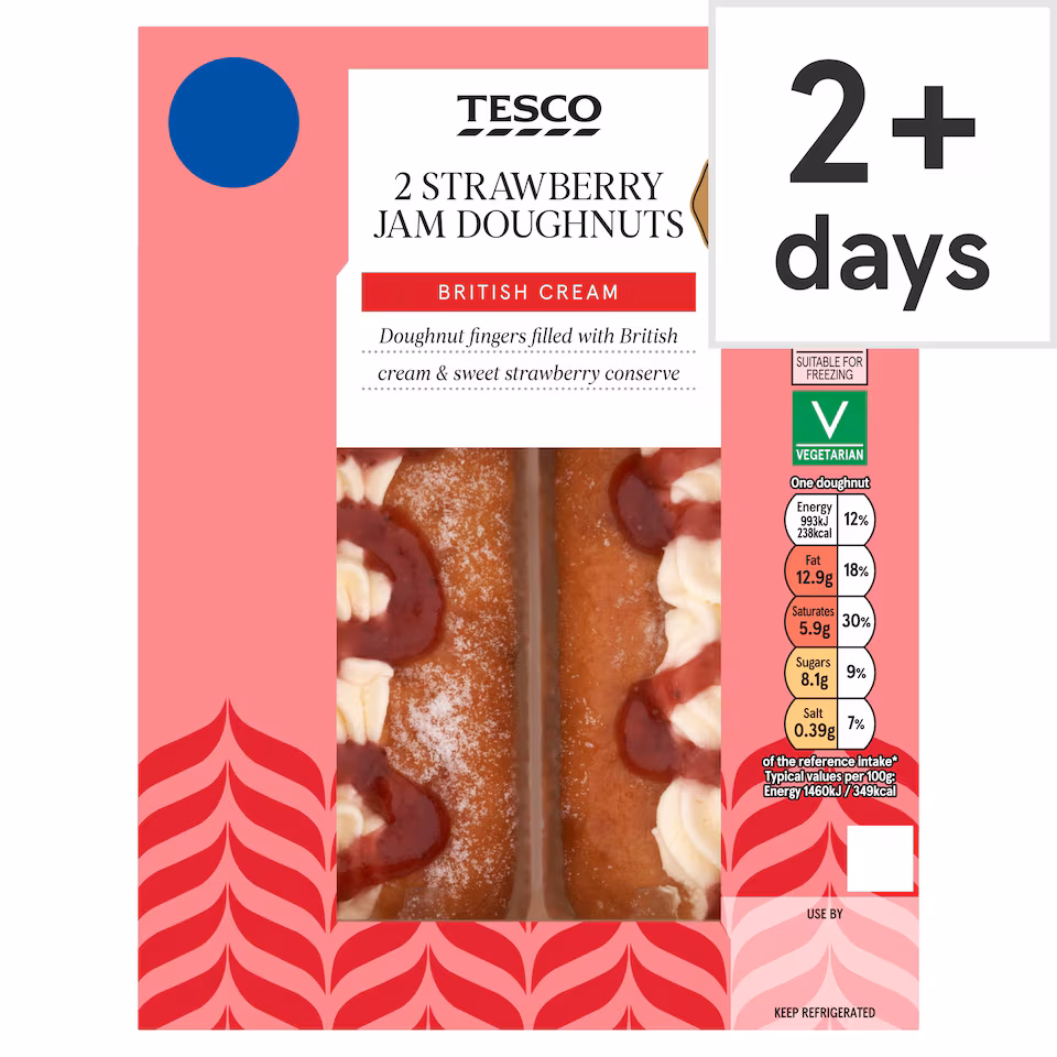 Tesco Cream & Strawberry Jam Doughnuts 2 Pack