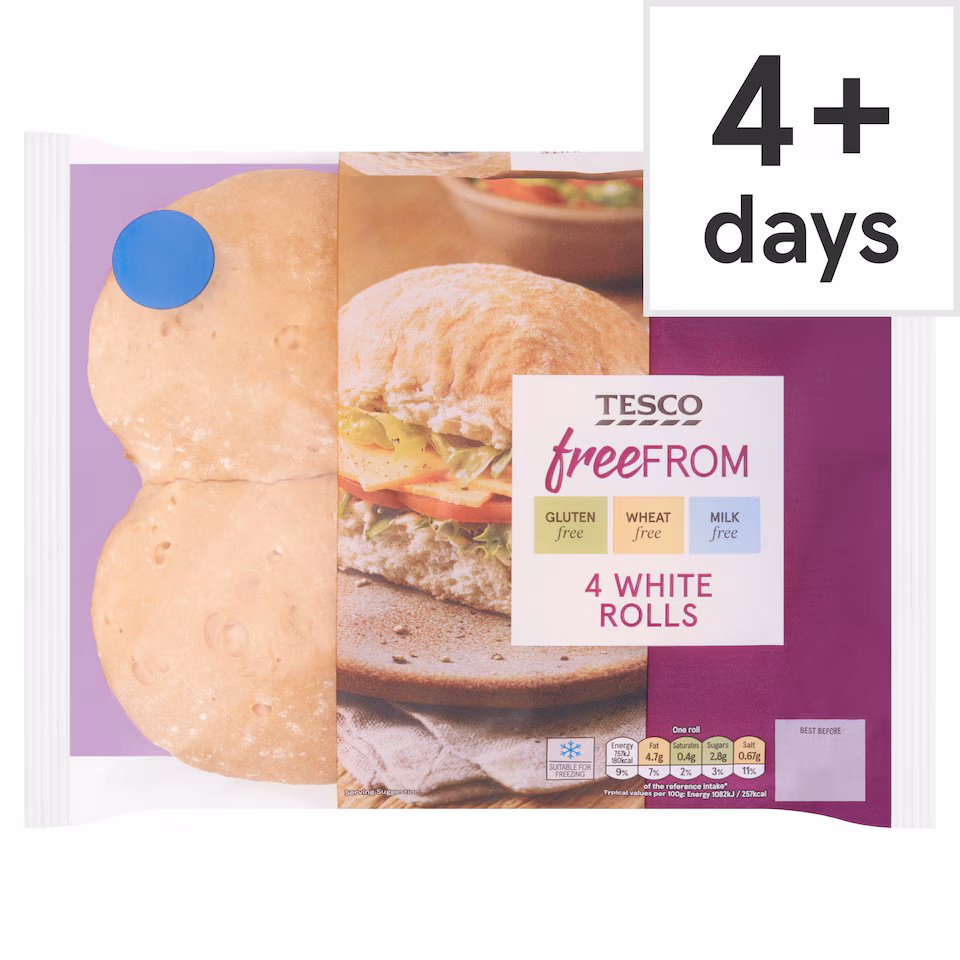 Tesco Free From White Bread Rolls 4 Pack