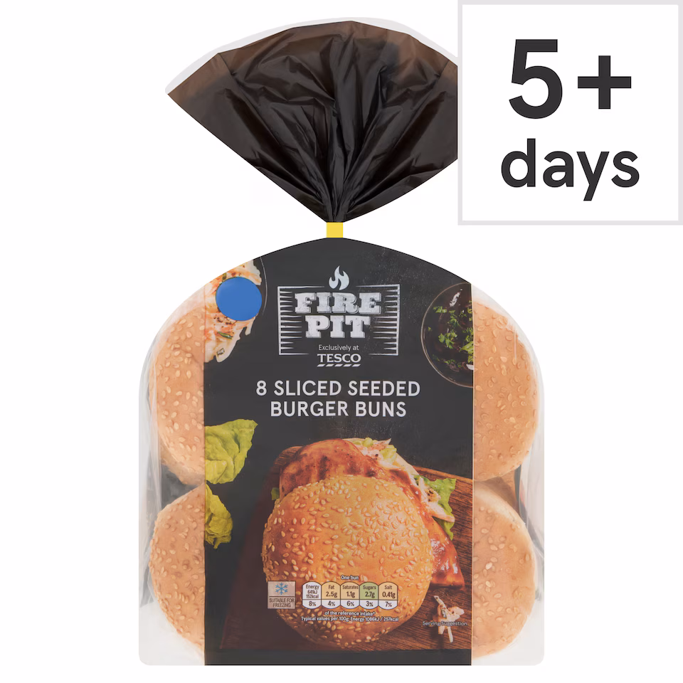 Tesco Fire Pit 8 Sliced Seeded Burger Buns