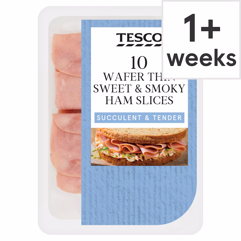 Tesco 10 Wafer Thin Sweet and Smoky Ham Slices 125g